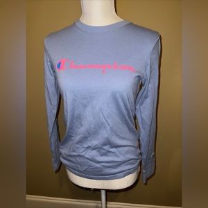 Champion Girl's Long-Sleeve blue Signature Script Graphic T-Shirt size L